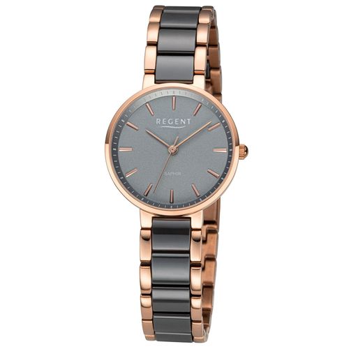 Regent Damen Uhr Metallarmband Keramik Armbanduhr Analog rosegold schwarz URF1466