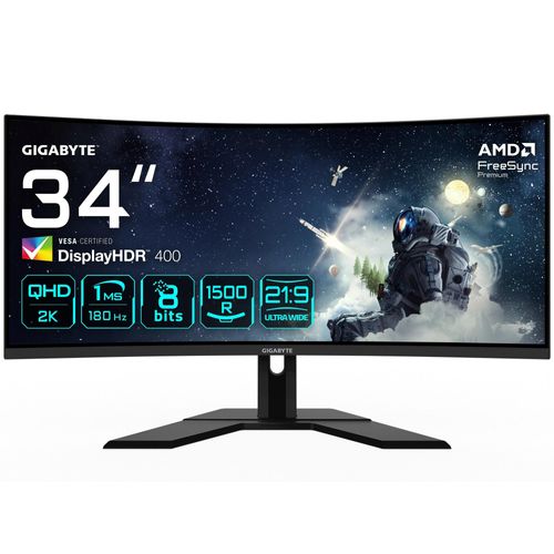 GIGABYTE Curved-Gaming-Monitor "G34WQCP", G (A-G), schwarz, Monitore