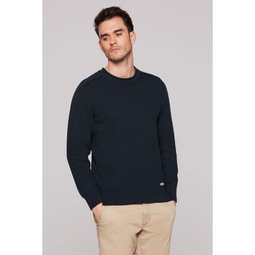 Rundhalspullover CMPD, Herren, Gr. M, blau, Material: 100% Baumwolle, bestickt, casual, lässig geschnitten normal, Rundhals, Langarm eingesetzt Rippbündchen, Pullover, mit Rollkante am Rundhalsausschnitt