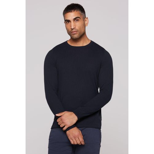 Rundhalspullover CMPD, Herren, Gr. XXL, blau, Material: 100% Baumwolle, unifarben, casual, lässig geschnitten normal, Rundhals, Langarm eingesetzt Rollsaum, Pullover, mit Rollsäumen