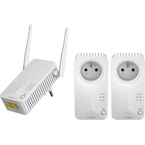 STRONG 3er Set Adapter Powerline WF 600 TRI FR/ Powerline 600 Mbit/s/ Wi-Fi 300 Mbit/s/ 2x LAN/ weiß