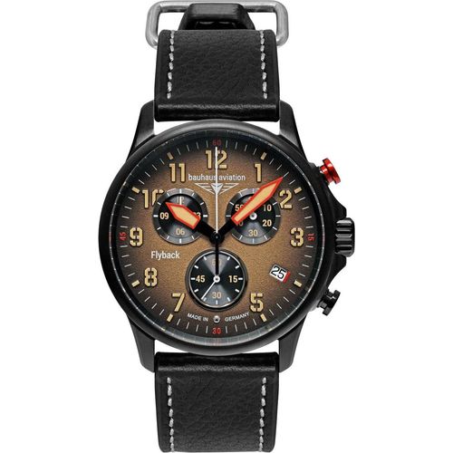 Bauhaus 2888-5 Herrenuhr Aviation Chronograph Flyback Schwarz/Ockerfarben