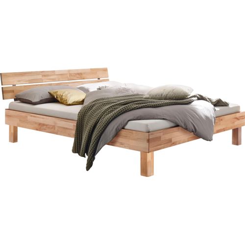 Holzbett HASENA "Prato", beige (kernbuche natur, geölt, kernbuche natur, geölt), B:106cm H:36cm L:214cm, Kernbuche massiv, Betten, Fußhöhe 20 cm