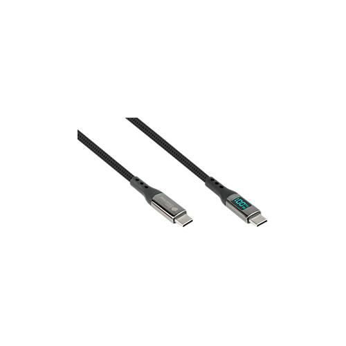 USB 2.0 Lade/-Datenkabel Good Connections, USB-C an USB-C, Leistung 100 W, bis 480 Mbit/s, mit Digitalanzeige, Länge 1 m, schwarz