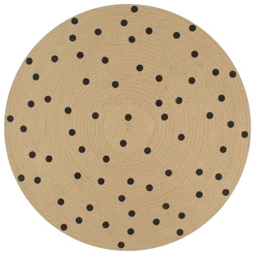 Teppich Handgefertigt Jute Mit Punktmuster | Durchmesser: 90 cm | Muster: Tupfen