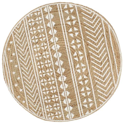 Teppich Handgefertigt Jute Mit Punktmuster | Durchmesser: 120 cm | Muster: Geometrisches Muster