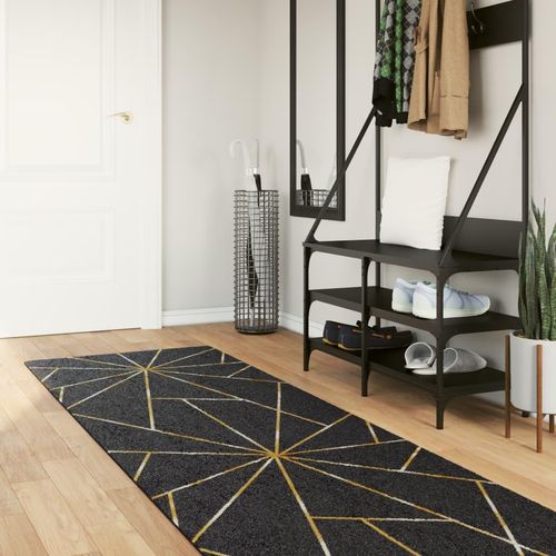 Teppich Waschbar Rutschfest Schwarz Und Golden | Größe: 80 x 300 cm
