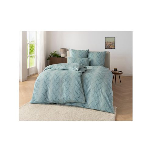 Bettwäsche ESTELLA Gr. 3, grün (mint, bedruckt), B/L: 155cm x 220cm, , Feinflanell, B/L: 80cm x 80cm, Feinflanell, 100% Baumwolle, Bettwäsche