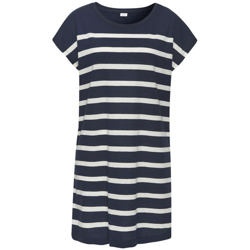 Nachthemd S.OLIVER, Damen, Gr. 44/46, N-Gr, blau (dunkelblau, weiß, gestreift), Single Jersey, Obermaterial: 60% Baumwolle, 40% Polyester, gestreift, unifarben, casual, loose fit mini, Rundhals, Kurzarm angeschnitten, Kleider, mit garngefärbten Streifen