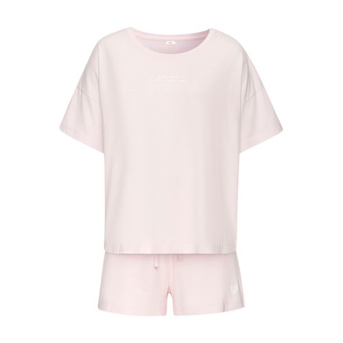 Shorty S.OLIVER, Damen, Gr. 44/46, rosa (hellrosa), Single Jersey, Obermaterial: 50% Baumwolle, 50% Viskose, modisch, lässig geschnitten kurz, Rundhals, Kurzarm angeschnitten abgesteppte Kante, Homewear-Sets, mit kleinem Frontprint