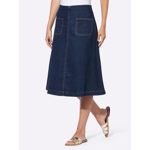 Jeansrock HEINE, Damen, Gr. 38, blau (dunkelblau), 72% Baumwolle, 27% Polyester, 1% Elasthan, unifarben, wadenlang, Röcke