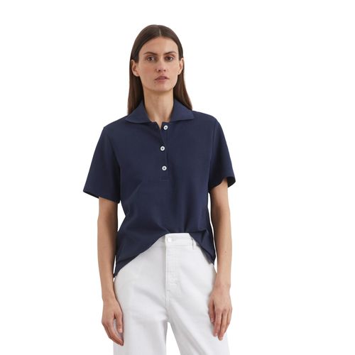 Poloshirt MARC O'POLO, Damen, Gr. M, cloudless night, Obermaterial: 100% Baumwolle, casual, regular fit, Kurzarm, Shirts, mit lässiger Honeycomb-Struktur