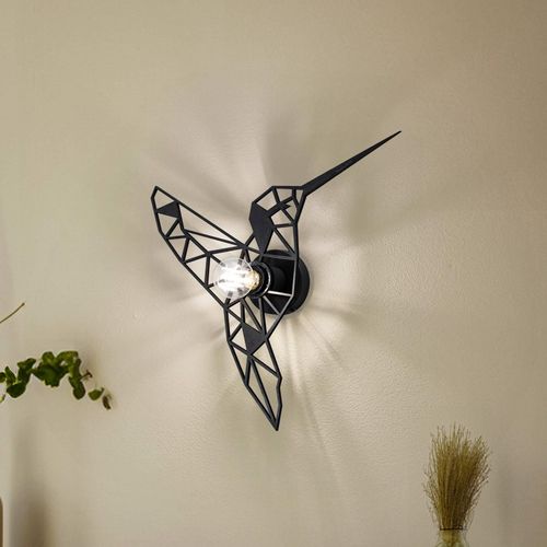 Wandlampe W-053 Lasercut, schwarzes Vogeldesign