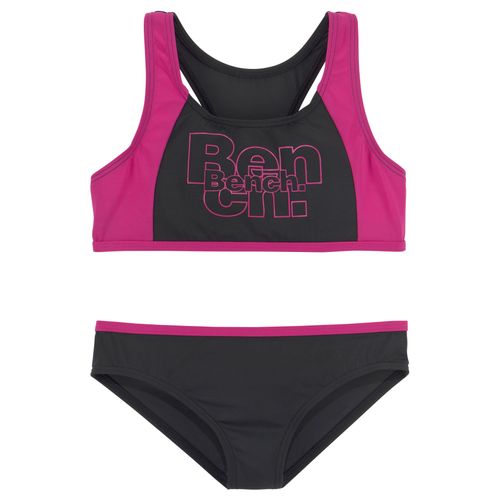 Bustier-Bikini BENCH., Kinder, Gr. 134/140, N-Gr, schwarz (schwarz, pink), Recycling-Polyamid, Bikini-Sets, mit kontrastfarbigen Einsätzen