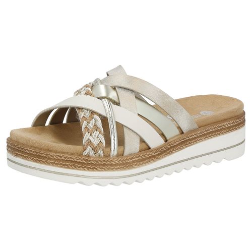 Keilpantolette REMONTE, Damen, Gr. 38, gold (beige, goldfarben), Lederimitat, modisch, Schuhe, Keilabsatz, Schlupfschuh, Sommerschuh in veganer Verarbeitung