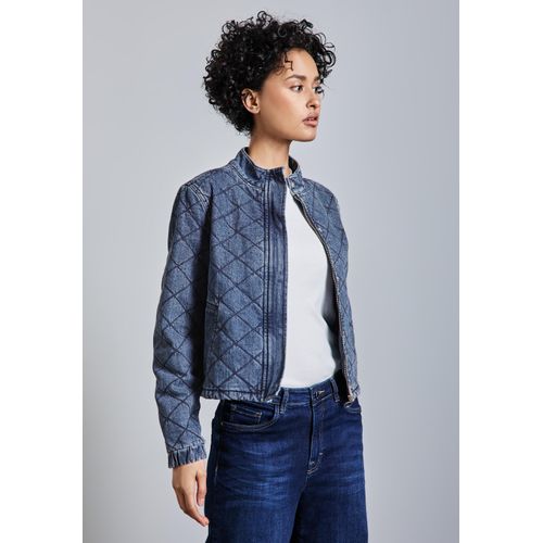 Jeansjacke STREET ONE, Damen, Gr. 42, blau (medium blau authentic), Jeans, Obermaterial: 100% Baumwolle; Futter: 100% Polyester, unifarben, casual, normal normal, hoch geschlossener Ausschnitt, Langarm Bündchen, Jacken, aus reiner Baumwolle