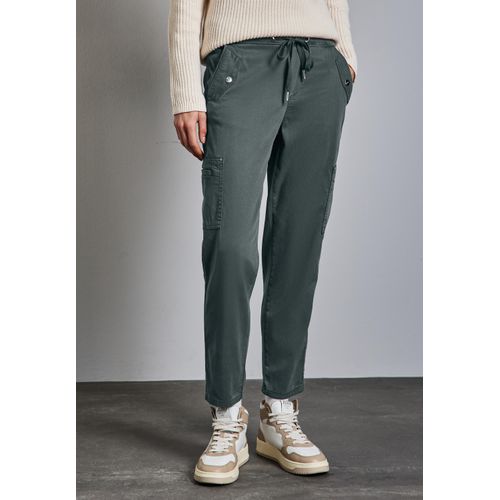 Stoffhose STREET ONE, Damen, Gr. 34, Länge 28, grün (marshy grün), Stoff, 60% Lyocell, 37% Baumwolle, 3% Elasthan, unifarben, casual, gerade knöchellang, Hosen, im Loose Fit, Topseller