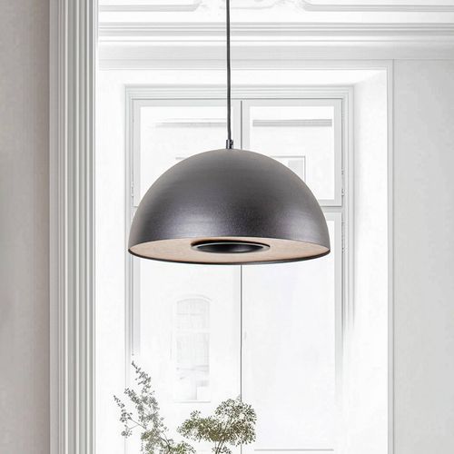 Pendelleuchte Drew in Schwarz mit Holzdekor