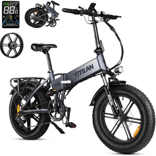 48V 13AH 20 Zoll E-Bike Elektrofahrrad E-Mountainbike City E-Fahrrad Fat Bike E-Bike Klappräder Fatbike Herren E-Bike Klapprad für Erwachsene Grau