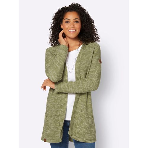 Strickjacke CASUAL LOOKS, Damen, Gr. 54, grün (schilf, meliert), 54% Baumwolle, 46% Polyacryl, meliert, unifarben, Langarm, Strickjacken