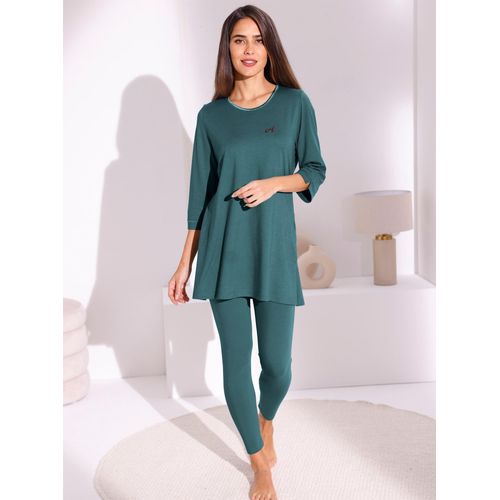 Schlafanzug ASCAFA, Damen, Gr. 44/46, blau (petrol), Leggings: 95%BW, 5%EL, 195gsm% 2 Teile mit untersch. Material, 50% Baumwolle, 50% Modal, Hose:95% Baumwolle, 5% Elasthan, Homewear-Sets