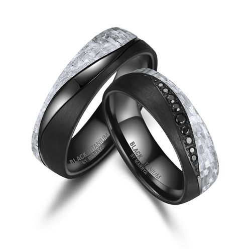 Partnerring MARRYA Gr. 76, herren ring, schwarz, weiß, grau, Fingerringe, Damen, 76, Titan