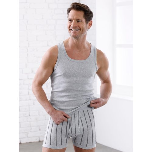 Unterhemd WÄSCHEPUR, Herren, Gr. 6, Normalgrößen, grau (grau, geringelt), 75% Baumwolle, 25% Polyester, ärmellos, Unterhemden