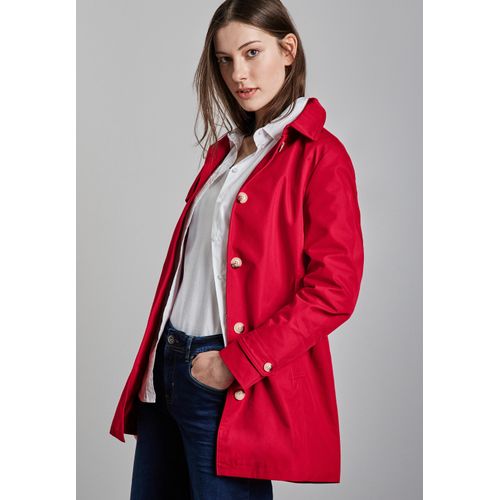 Trenchcoat STREET ONE, Damen, Gr. 36, rot (strong rot), Web, Obermaterial: 69% Baumwolle, 31% Polyester; Futter: 100% Polyester, unifarben, casual, gerade hüftbedeckend, V-Ausschnitt, Langarm Bündchen, Mäntel, mit Bindegürtel