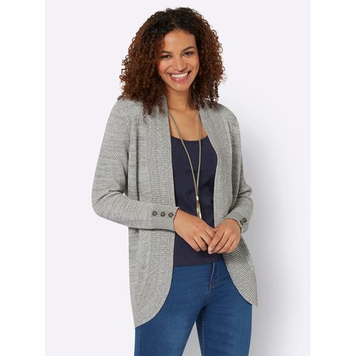 Strickjacke CASUAL LOOKS, Damen, Gr. 36, grau (steingrau, meliert), 50% Baumwolle, 50% Polyacryl, unifarben, Langarm, Strickjacken