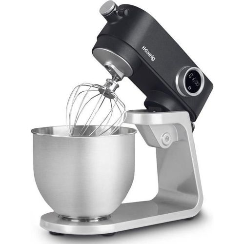 H.Koenig KM120 Professioneller Teigmischer, 800 W, 5 l Kapazität, 8 Geschwindigkeiten, 1,5 kg Teig, Liege- und beweglicher Kopf, Gebäck, Pizza und Brot, Edelstahl, Grau und Schwarz