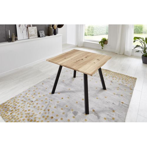 Refurbished Möbelretoure Baumkantentisch Esstisch Wildeiche 80 x 80 cm schwarz matt EDIK