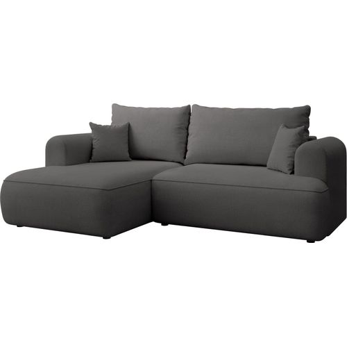Selsey Ovo Mini - Eckschlafsofa linksseitig mit Stauraum, Easy-Clean-Chenille-Bezug, dunkelgrau