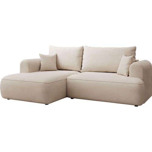 Selsey Ovo Mini - Eckschlafsofa linksseitig mit Stauraum, Easy-Clean-Chenille-Bezug, creme