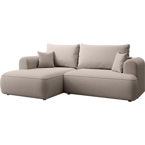 Selsey Ovo Mini - Eckschlafsofa linksseitig mit Stauraum, Easy-Clean-Samtbezug, grau