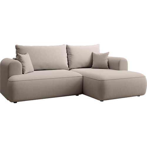 Selsey Ovo Mini - Eckschlafsofa rechtsseitig mit Stauraum, Easy-Clean-Samtbezug, grau