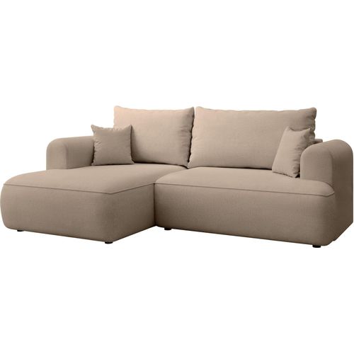 Selsey Ovo Mini - Eckschlafsofa linksseitig mit Stauraum, Easy-Clean-Chenille-Bezug, beige