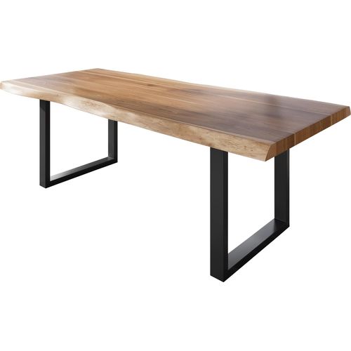 Esstisch Baumkante massiv Akazie natur 240 x 120 U-Gestell Metall schwarz TITAN