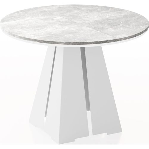 Runder ausziehbarer Esstisch mit weißem Metallgestell - moderner industrieller Tisch für Esszimmer oder Küche - 120 cm bis 200 cm - EU - Grauer Beton