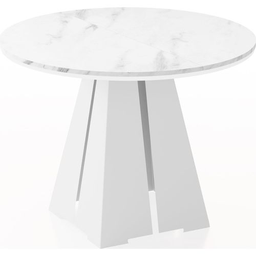 Runder Ausziehbarer Esstisch mit Weißem Metallgestell - Moderner Industrieller Tisch in Weißer Marmoroptik für Esszimmer oder Küche - 120 cm bis 200 cm - EU - Marmor Weiß