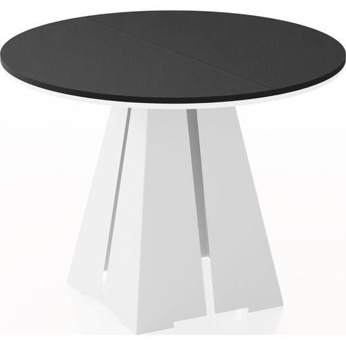 Runder ausziehbarer Esstisch mit weißem Metallgestell - moderner industrieller Tisch für Esszimmer oder Küche - 100 cm bis 180 cm - EU - Schwarz