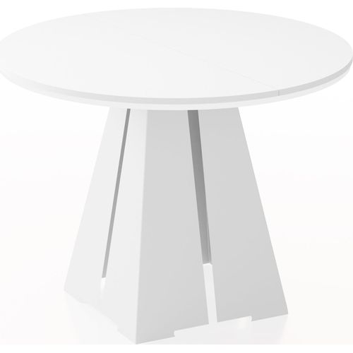 Runder ausziehbarer Esstisch mit weißem Metallgestell - moderner industrieller Tisch für Esszimmer oder Küche - 100 cm bis 180 cm - EU - Weiß