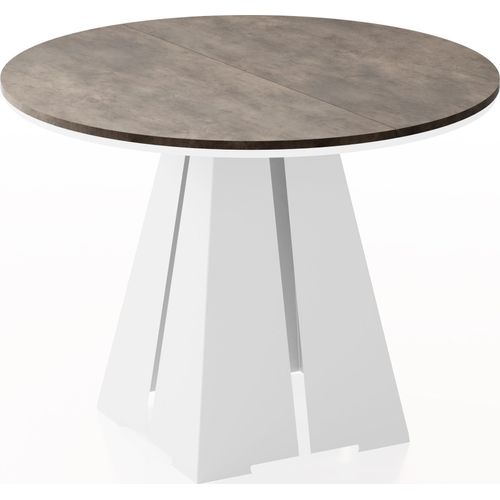 Runder ausziehbarer Esstisch mit weißem Metallgestell - moderner industrieller Tisch für Esszimmer oder Küche - 120 cm bis 200 cm - EU - Chicago Beton