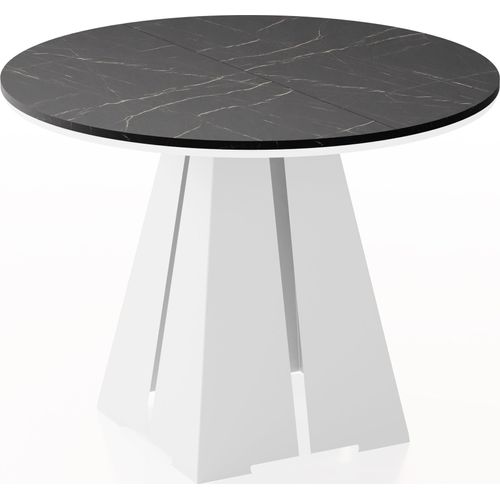 Runder Ausziehbarer Esstisch mit Weißem Metallgestell - Moderner Industrieller Tisch in Schwarzer Marmoroptik für Esszimmer oder Küche - 120 cm bis 200 cm - EU - Marmor Schwarz