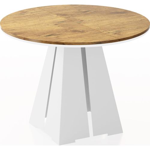 Runder ausziehbarer Esstisch mit weißem Metallgestell - moderner industrieller Tisch für Esszimmer oder Küche - 120 cm bis 200 cm - EU - Lancelot Eiche