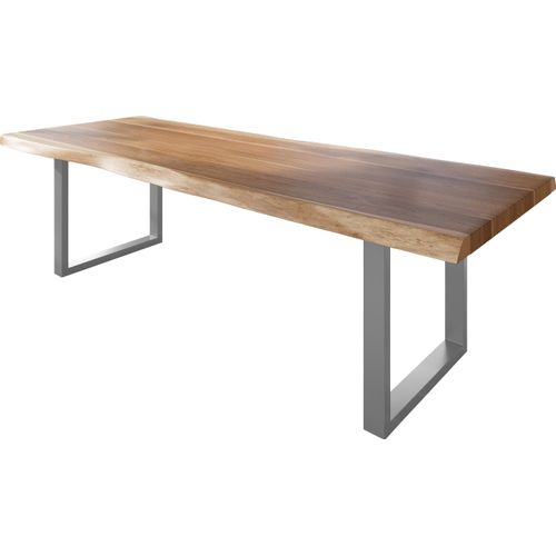 Esstisch Baumkante massiv Akazie natur 260 x 120 U-Gestell Metall silber TITAN