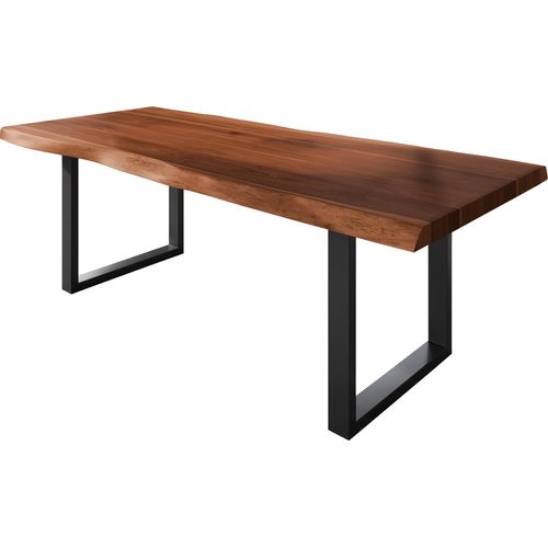 Esstisch Baumkante massiv Akazie nussbaumfarben 240 x 110 U-Gestell Metall schwarz TITAN