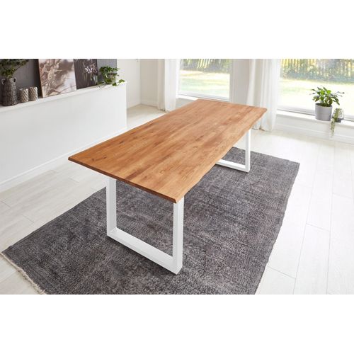 Refurbished Möbelretoure Baumkantentisch Esstisch Wildeiche 200 x 100 cm weiß SERRA