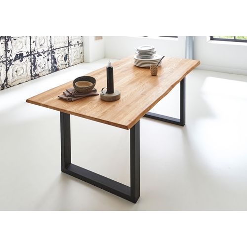 Refurbished Möbelretoure Baumkantentisch Esstisch Wildeiche 140 x 80 cm schwarz matt SERRA