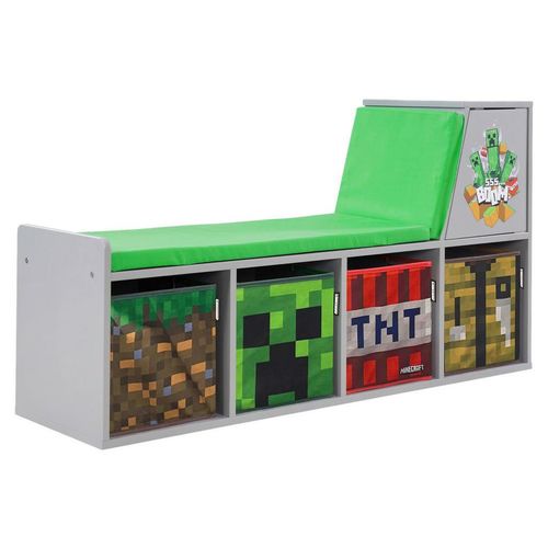 Minecraft Kindersitzbank Minecraft , Mehrfarbig, Grau, Grün , Textil, Holzwerkstoff , 119x60x30 cm , mit Stauraum , Kinder- & Jugendzimmer,