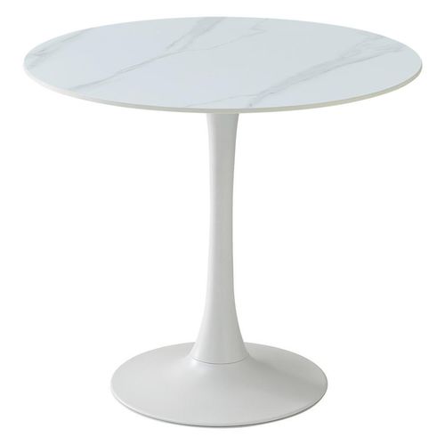 Boxxx Esstisch , Weiß , Metall, Keramik , rund , Säule , 90x75x90 cm , Esszimmer, Tische, Esstische, Esstische rund